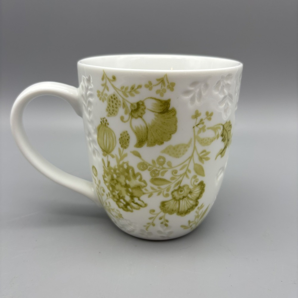 Pier 1 Imports Coffee Mug Ava Floral Initial M Cup Porcelain Blue Green Textured - Picture 3 of 8
